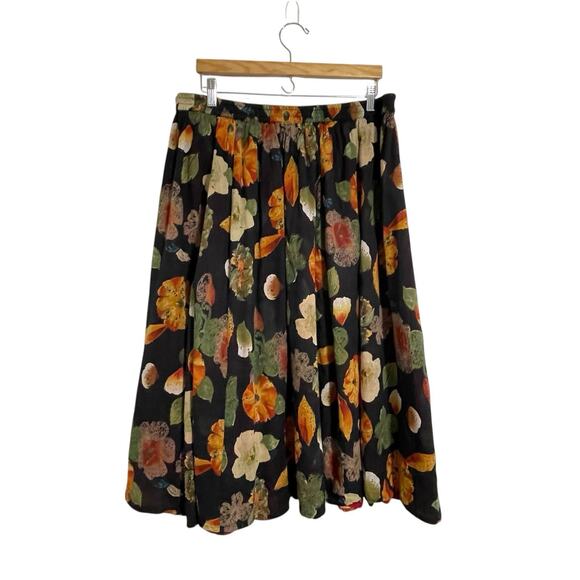 La Cera Reversible Floral Midi Skirt Size L Red Black Watercolor Flowy India - Picture 5 of 11